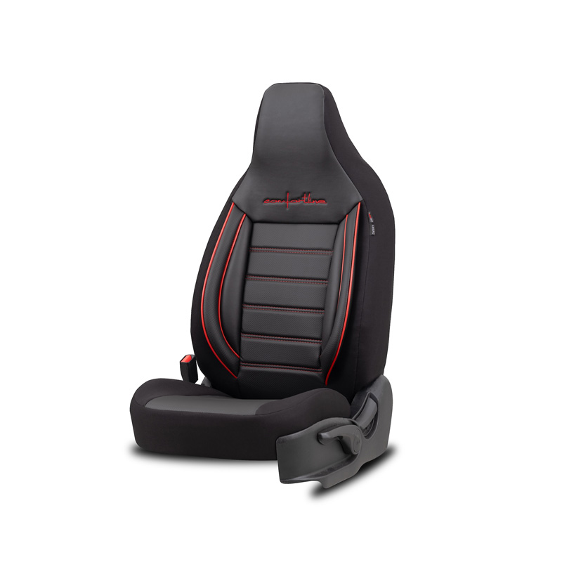 Universele Leder/Stoffen 'CityBug' Stoelhoezenset 'Comfortline' Zwart/Rood - 9-delig - geschikt voor Side-Airbags