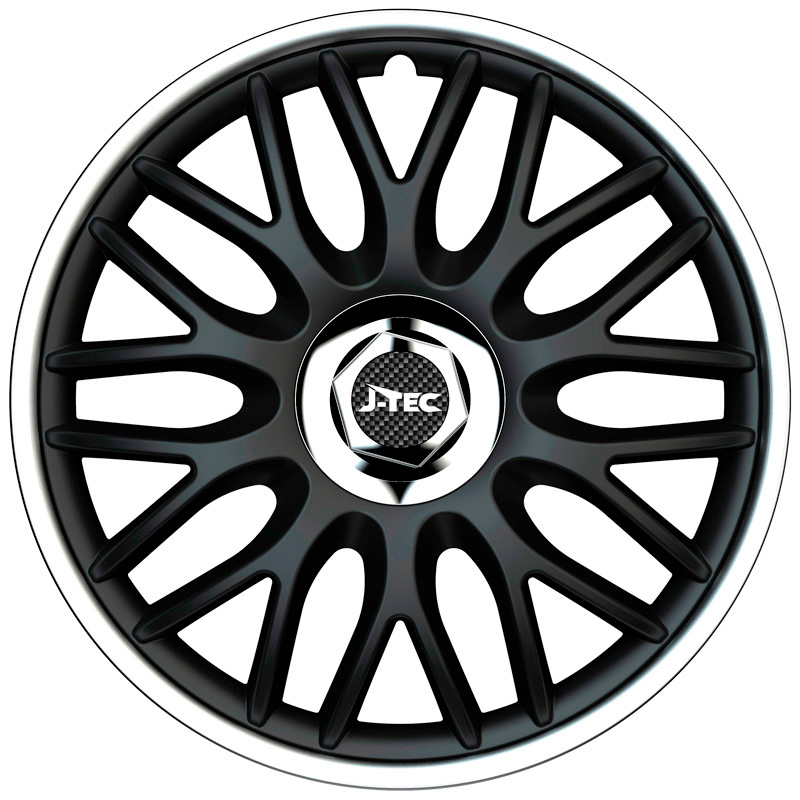 4-Delige J-Tec Wieldoppenset Orden R 14-inch zwart/zilver + chroom ring