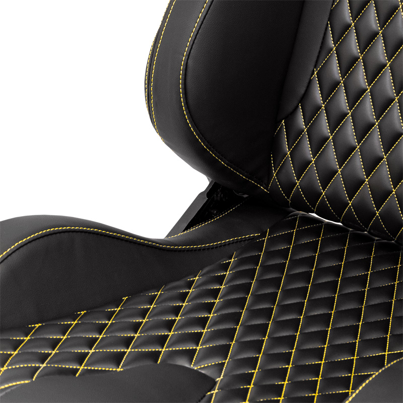 Sport seat 'AK' - Black Synthetic leather + Yellow stitching - Dual-side reclinable back-rest - incl. slides