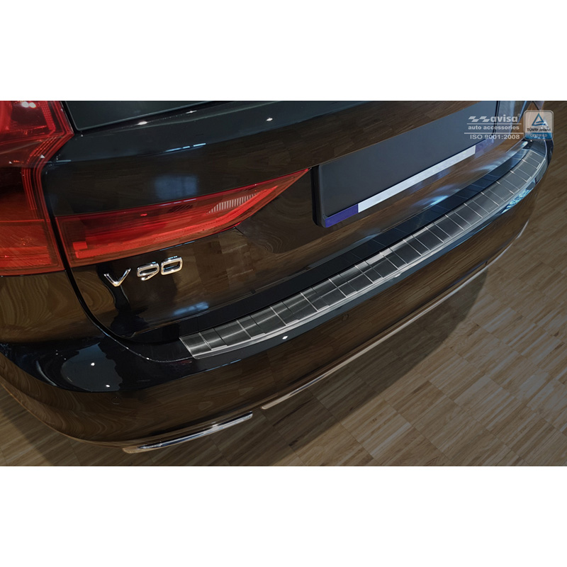 Black Stainless Steel Rear bumper protector  Volvo V90 9/2016- 'Ribs'