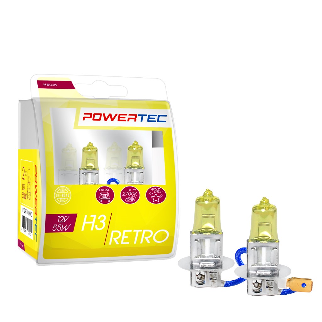 H3 lampen Geel 12V DUO 3200K Powertec Retro Yellow