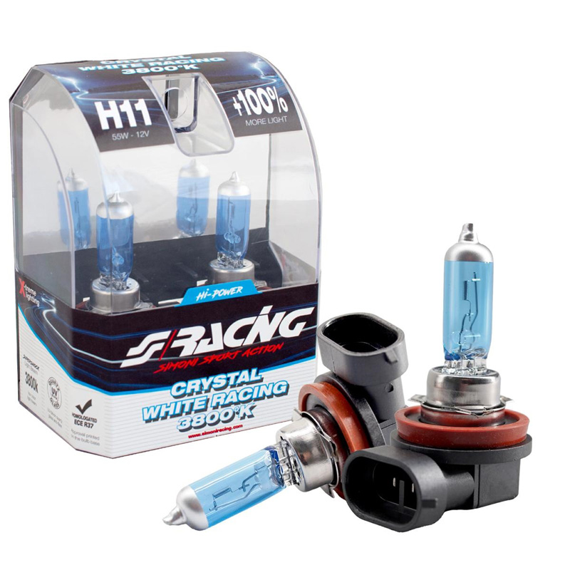 Simoni Racing Halogeen Lampen 'Crystal White Racing' H11 (3800K) 12V/55W, set à 2 stuks ECE-R37