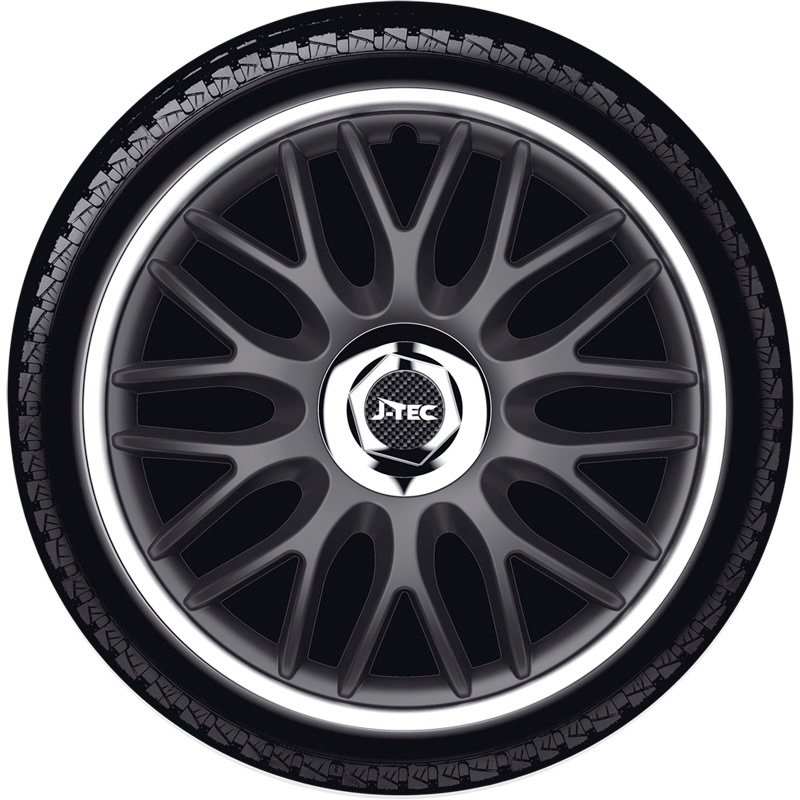 4-Delige J-Tec Wieldoppenset Orden R 16-inch zwart/zilver + chroom ring