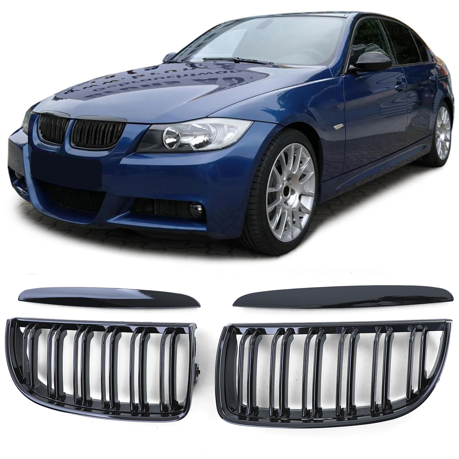 Grill Nieren BMW E90/91 05-08 Glans Zwart