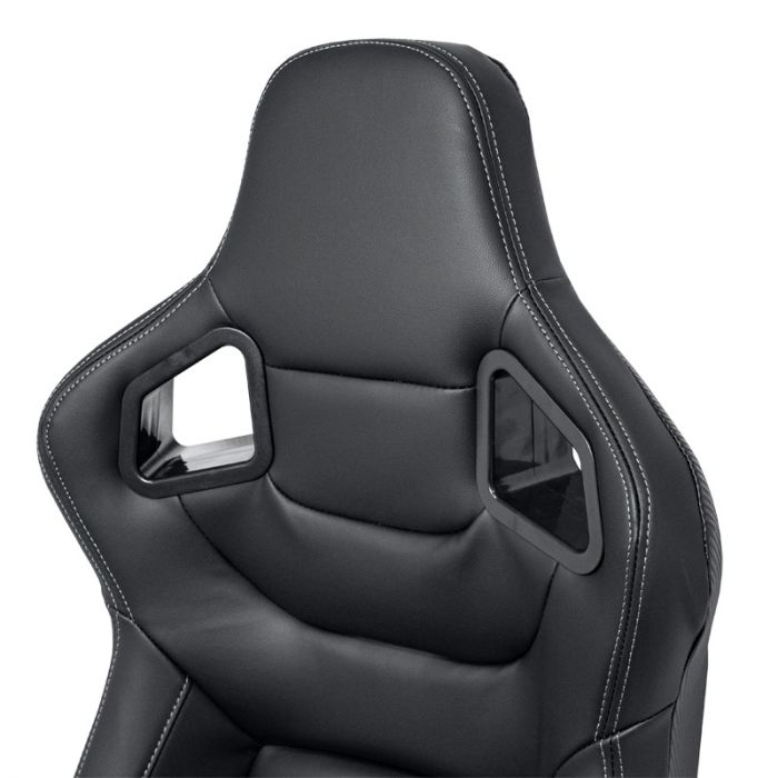 Sport seat 'RK' - Black Synthetic leather + SIlver stitching - Dual-side reclinable back-rest - incl. slides