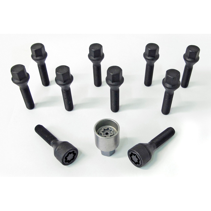 H&R Wheel bolt Set Taper-Head M12x1.50 - Length 24mm - Black - 10 pcs. - incl. wheel-locks