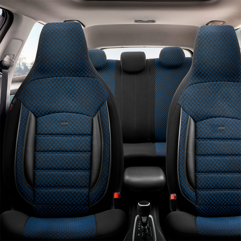 Universal Fabric 'CityBug' Seat cover set 'Sport Plus' Black/Blue - 9-pieces -  Side-Airbags