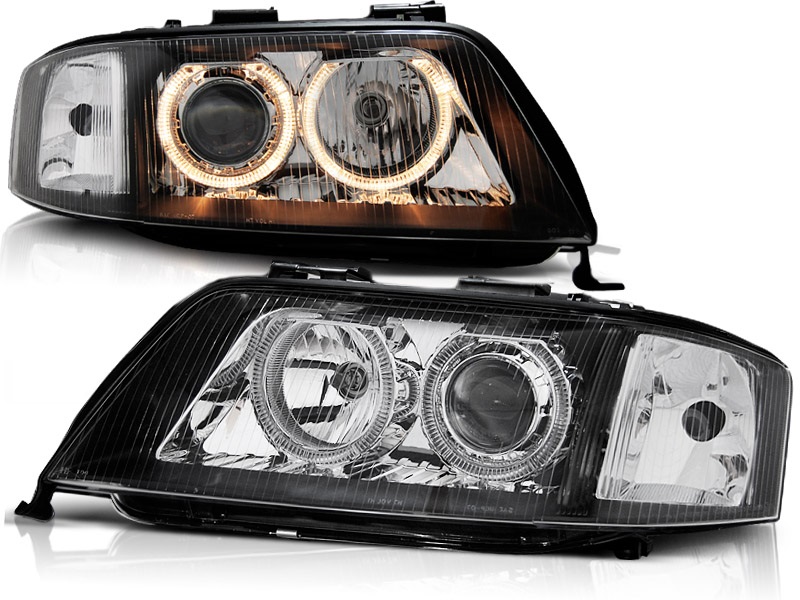 Koplampen Audi A6 4B 97-01 Angel Eyes Zwart