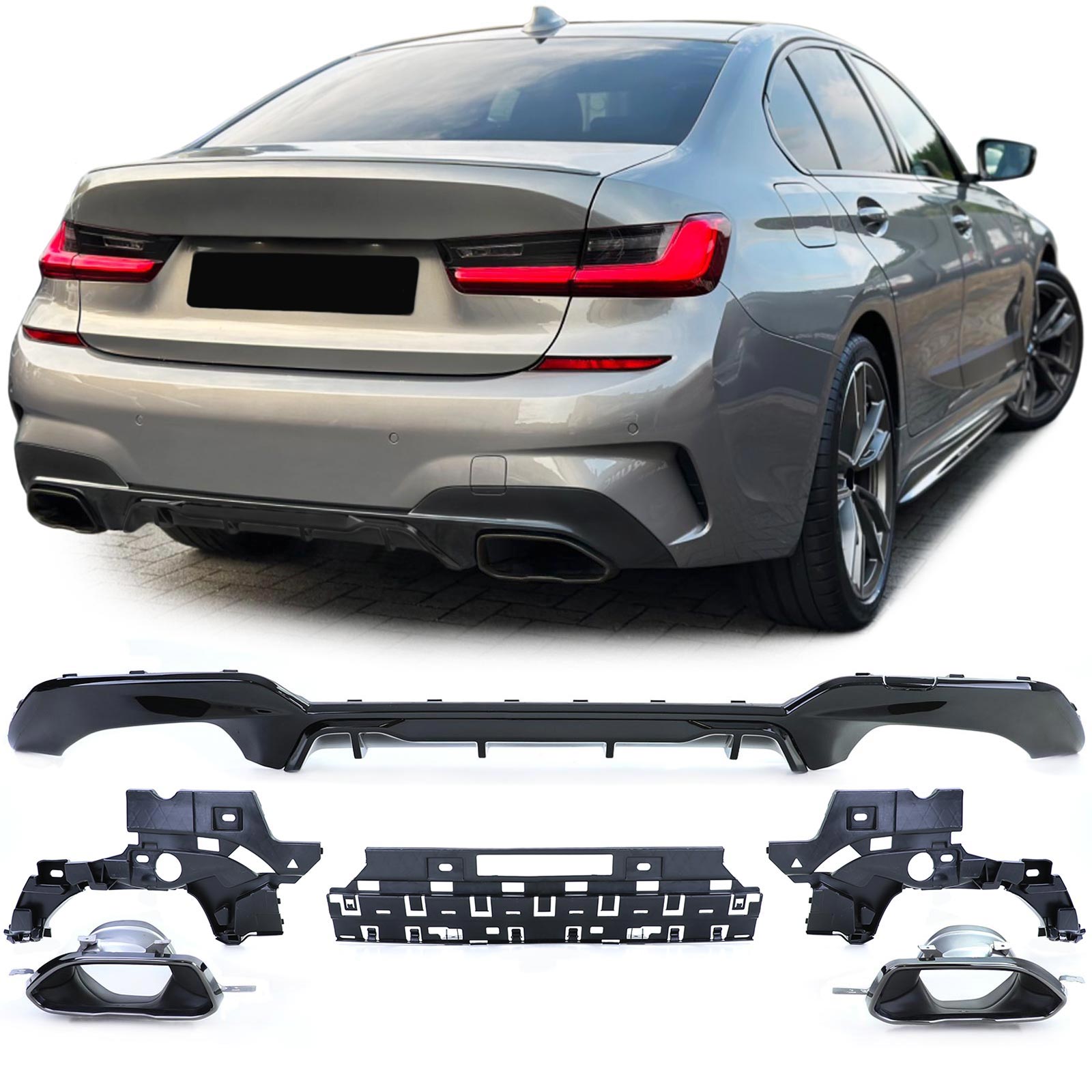 Diffuser BMW 3 Serie M Pakket G20 G21 M340i Look Glans Zwart