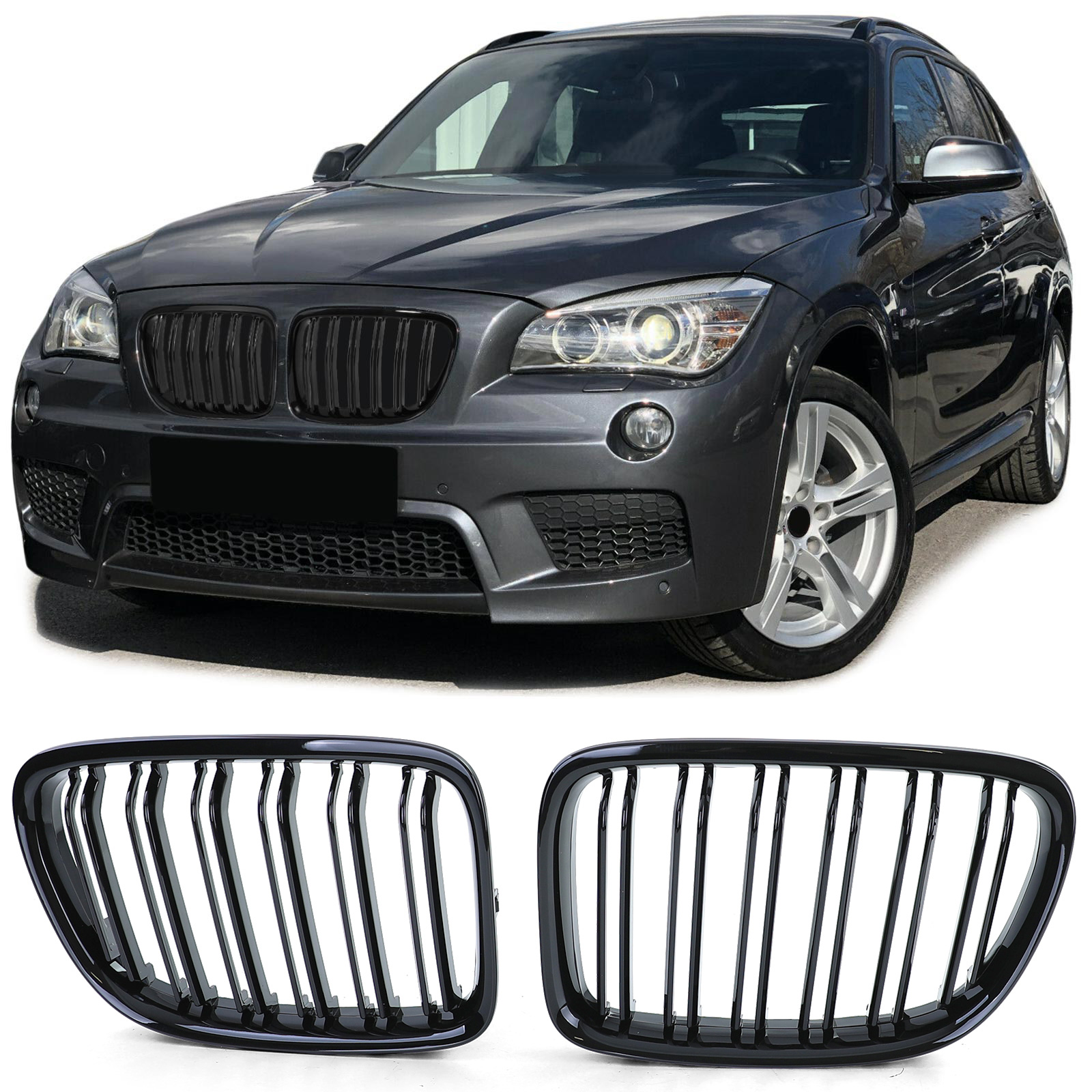 Grill Nieren BMW X1 E84 M-Look Glans Zwart