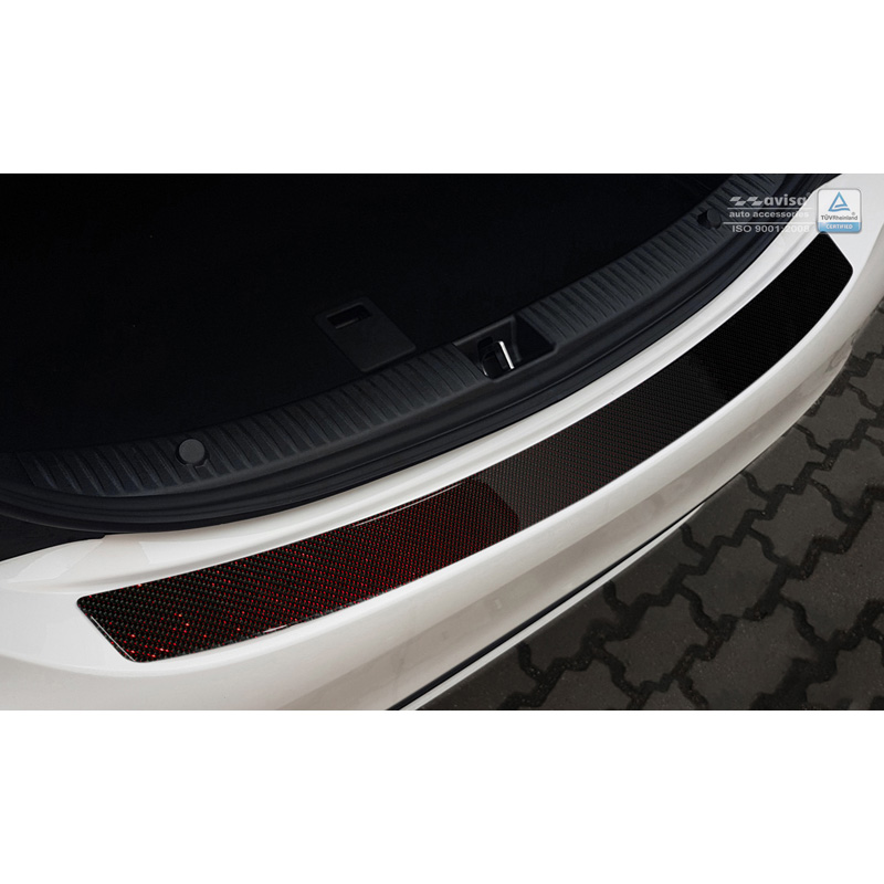 Carbon Achterbumperprotector  Mercedes C-Klasse W205 Sedan 2014-2021 Rood-Zwart Carbon