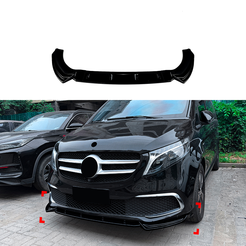 Front spoiler lip  Mercedes V-Class (W447) SE 2019-2023 (Glossy Black ABS)