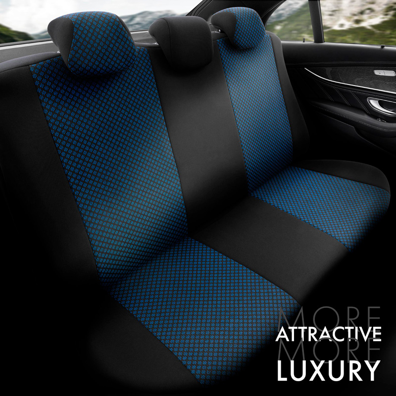 Universal Fabric Seat cover set 'Attraction' Black/Blue - 11-pieces -  Side-Airbags