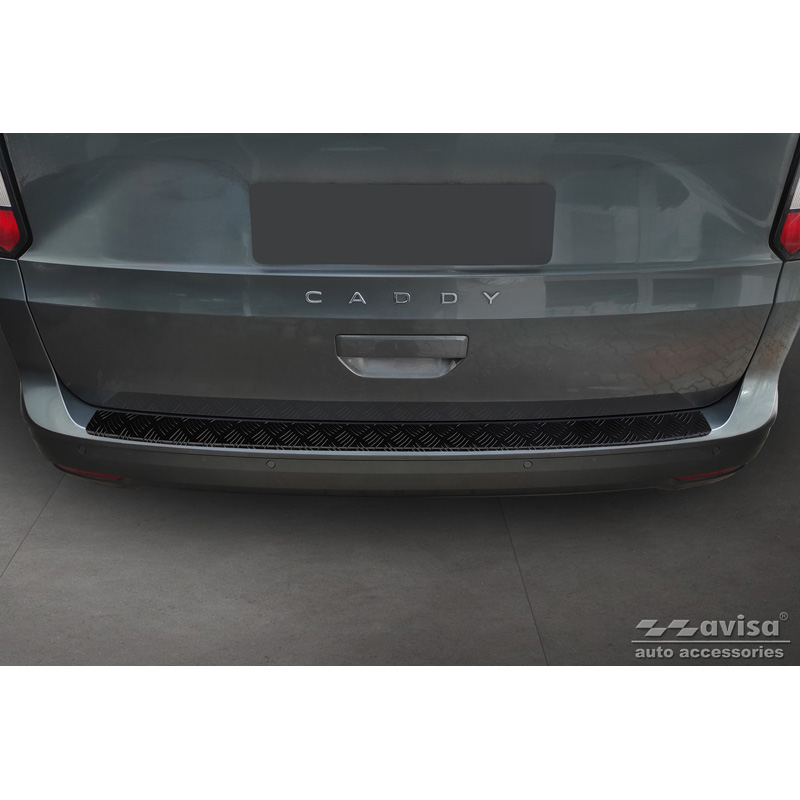 Matt Black Aluminum Rear bumper protector  Volkswagen Caddy V 2020- 'Riffled Plate'