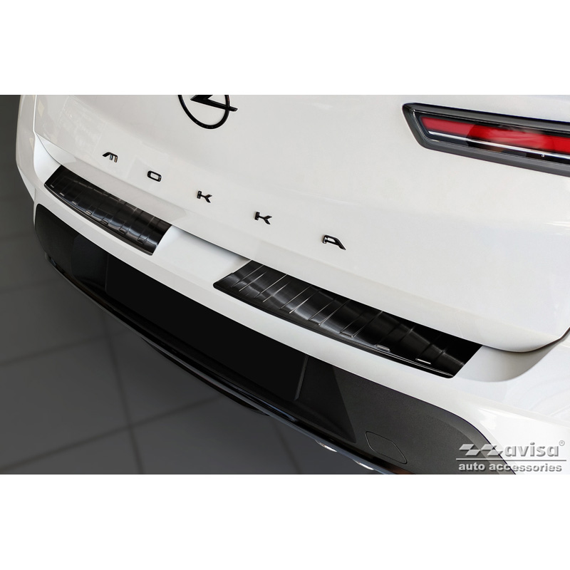 Black Stainless Steel Rear bumper protector  Opel Mokka II 2020- 'Ribs' (2-pieces)
