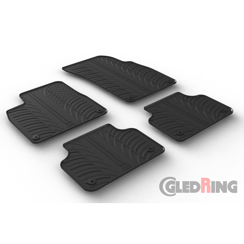 Rubber car mats set  Audi Q7 6/2015- & Q8 5/2018- (T profile 4-pieces + mounting clips)