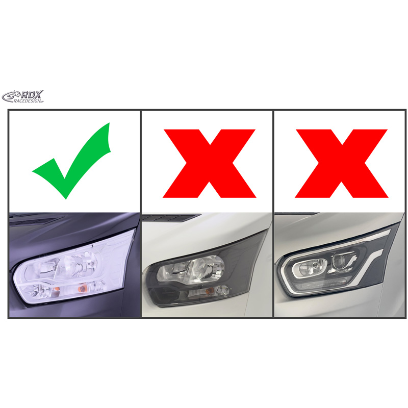 RDX Racedesign Head light spoilers  Ford Transit (silver Halogen headlights) 2014- (ABS Gloss Black)
