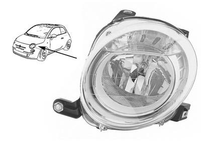 KOPLAMP LINKS +Elektra Motor Zwart FIAT 500 07+