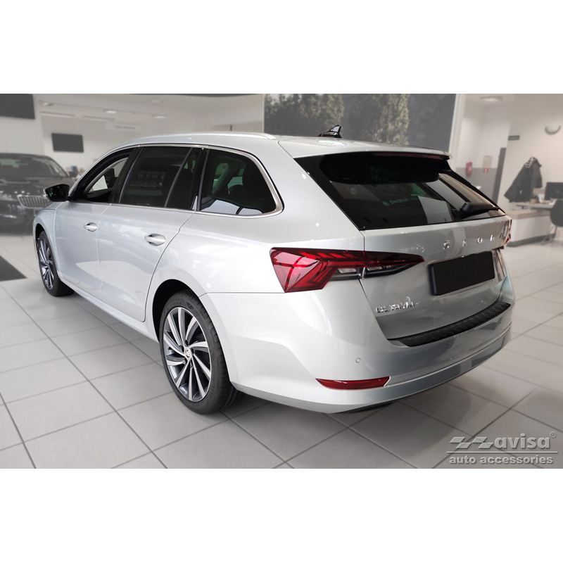Matt Black Aluminum Rear bumper protector  Skoda Octavia IV Kombi 2020-2024 & FL 2024- (incl. RS, excl. Scout) 'Riffled Plate'