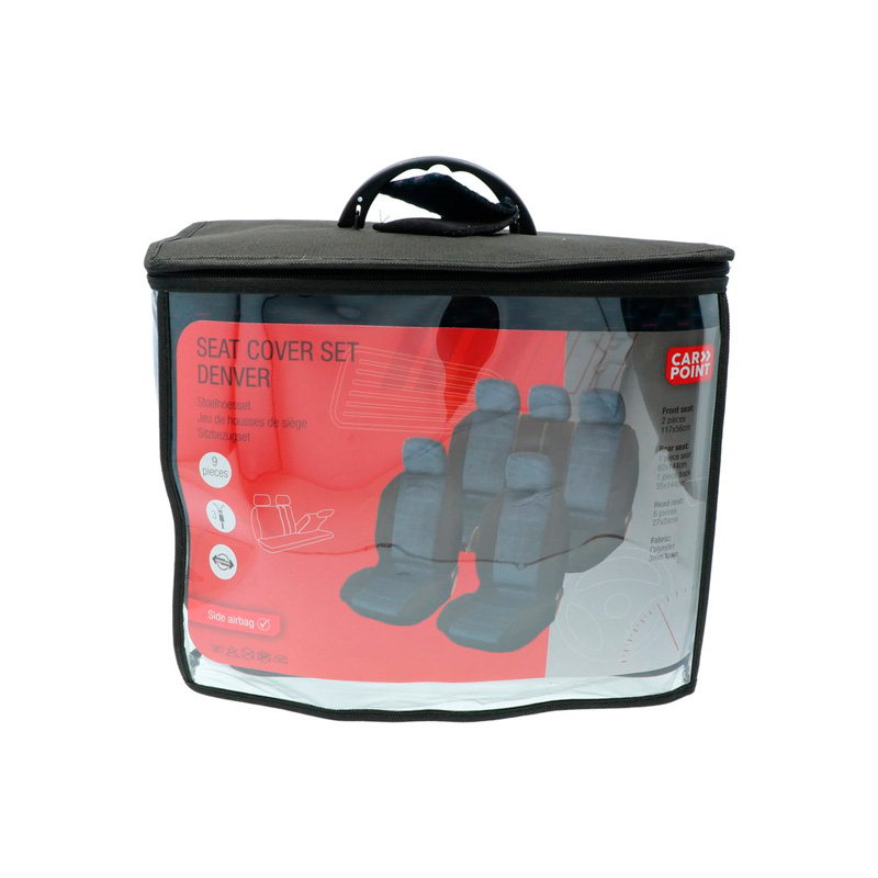 Carpoint Stoelhoesset Universeel Denver 9-Delig - Zwart/Blauw