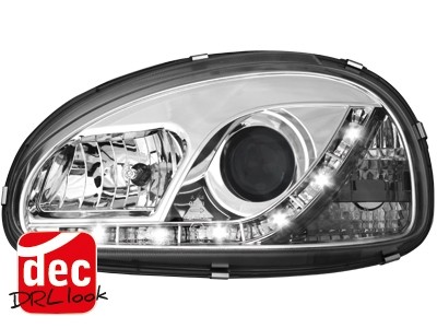 Koplampen Opel Corsa B DRL look Devil Eyes chroom