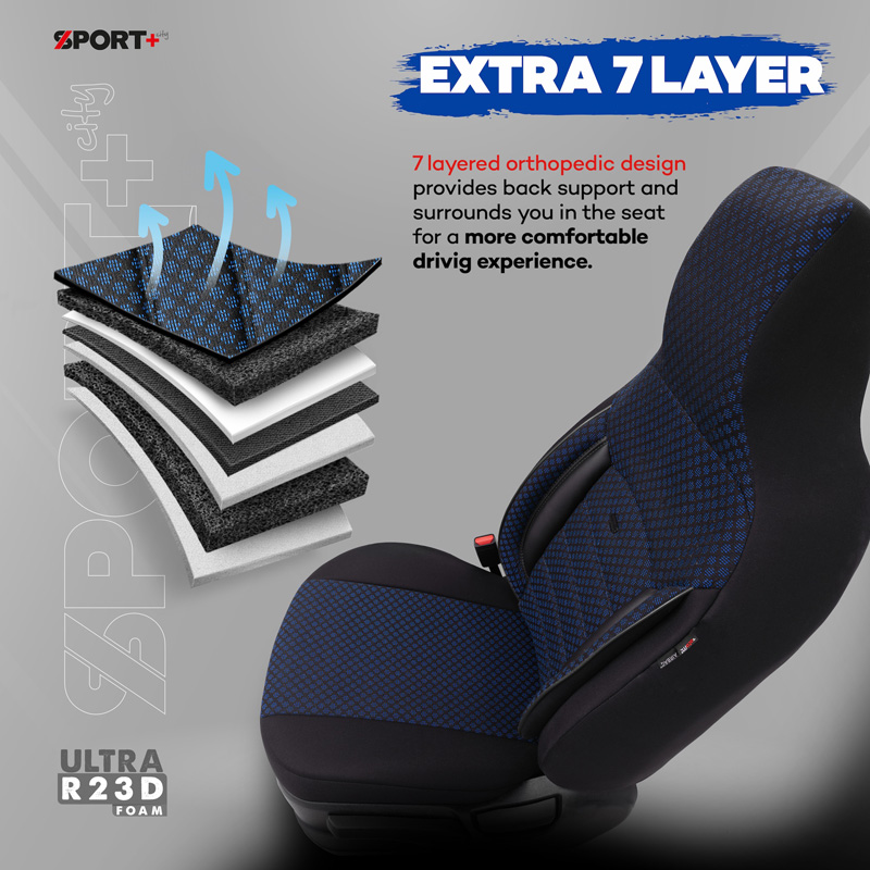 Universal Fabric 'CityBug' Seat cover set 'Sport Plus' Black/Blue - 9-pieces -  Side-Airbags