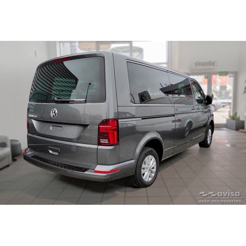 Matt Black Aluminum Rear bumper protector  Volkswagen Transporter T6 2015- & FL 2019- (with rear hatch) 'Riffled plate'