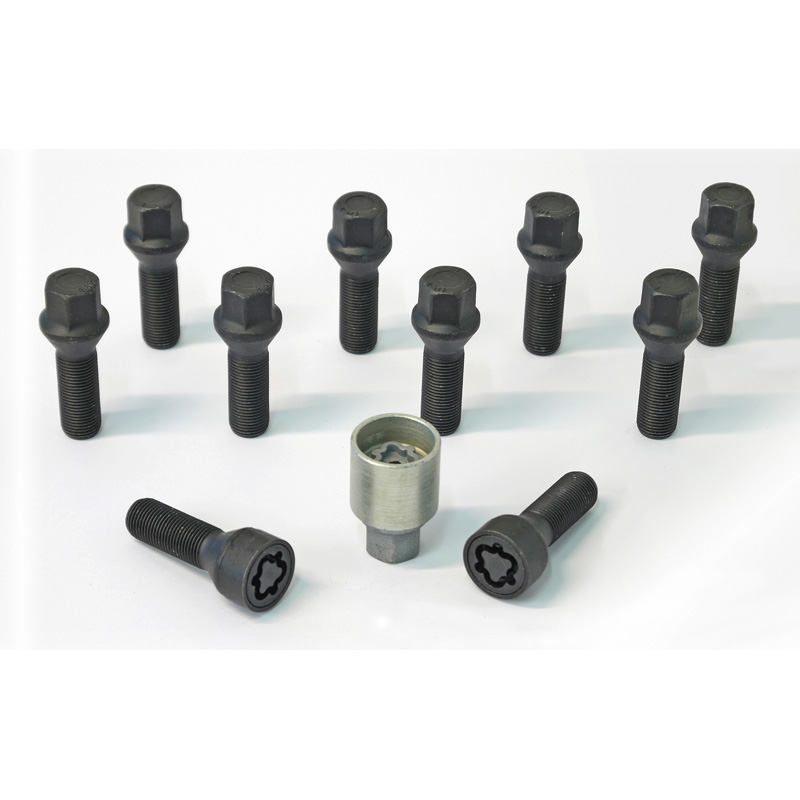 H&R Wheel bolt Set Taper-Head M14x1.25 - Length 28mm - Black - 10 pcs. - incl. wheel-locks