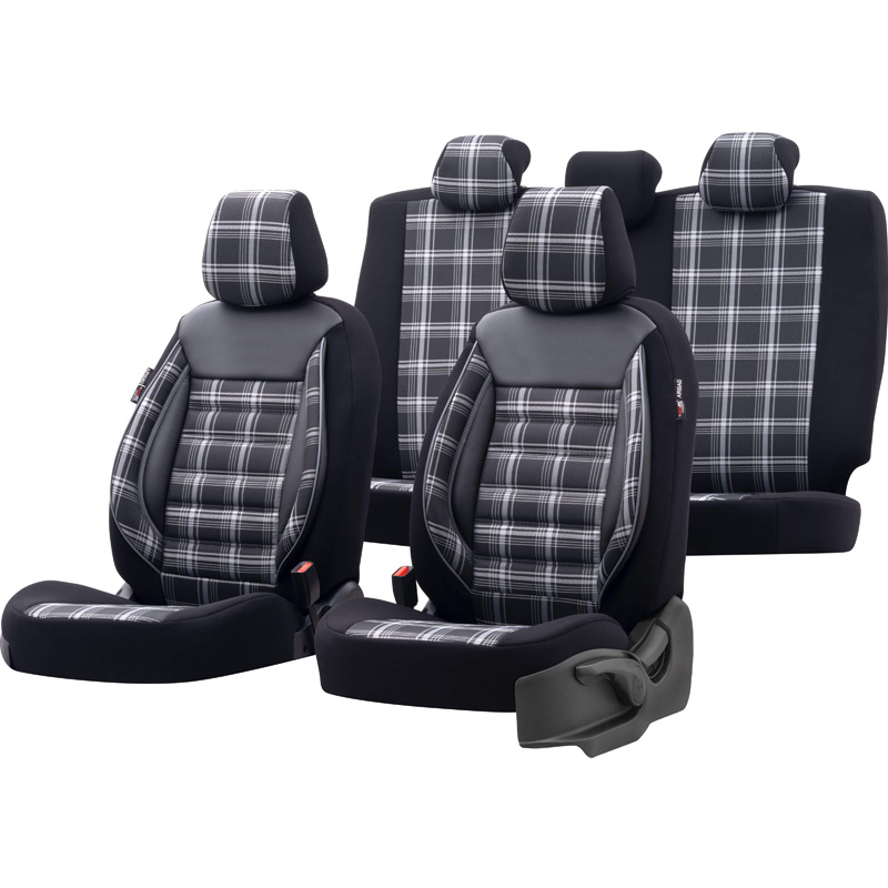 Universele Stoffen Stoelhoezenset 'Sports' Zwart/Grijs - 11-delig - geschikt voor Side-Airbags