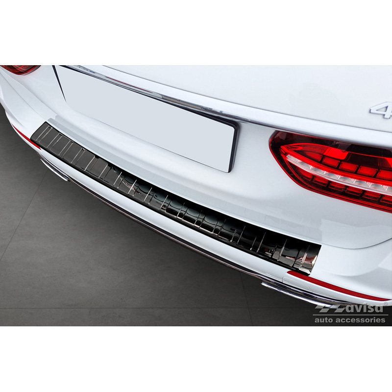 Black Mirror Stainless Steel Rear bumper protector  Mercedes E-Class Estate S213 2016- (incl. E53 AMG) 'Ribs'