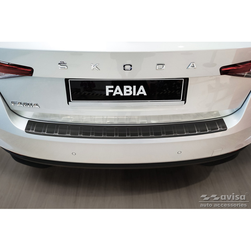 Black Stainless Steel Rear bumper protector  Skoda Fabia IV Hatchback 2021- 'Ribs'
