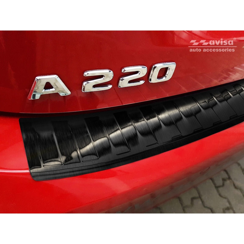 Black Stainless Steel Rear bumper protector  Mercedes A-Class W177 HB 2018- incl. AMG & EQ 'Ribs'