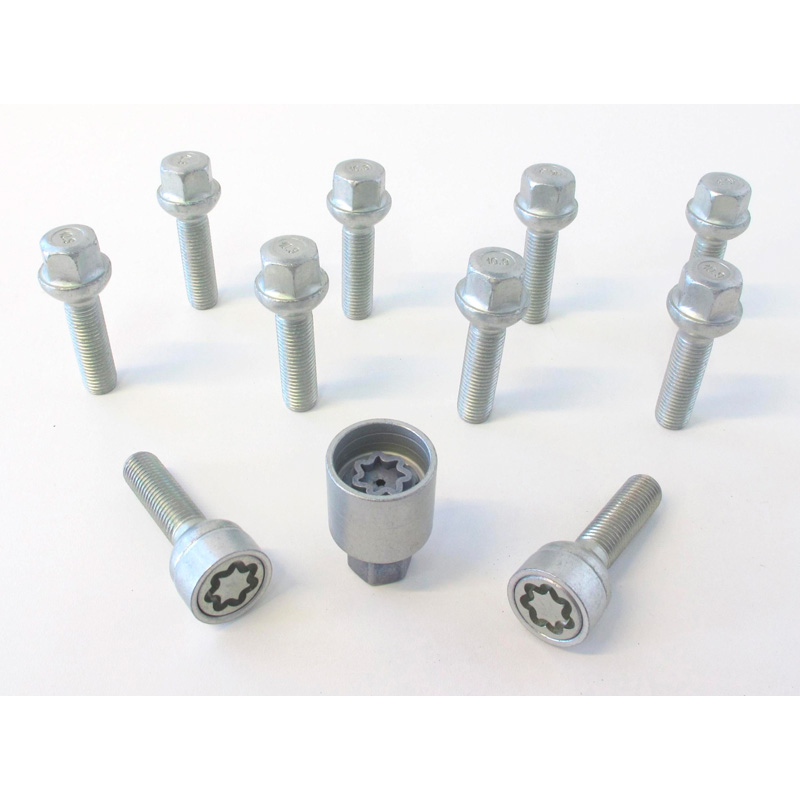 H&R Wheel bolt Set Round-Head R12 M12x1.50 - Length 50mm - 10 pcs. (e.g.  Mercedes) - incl. wheel-locks