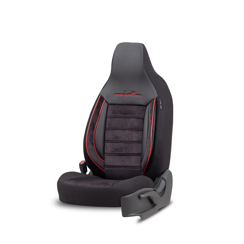 Universele Velours/Stoffen 'CityBug' Stoelhoezenset 'Comfortline' Zwart/Rood - 9-delig - geschikt voor Side-Airbags