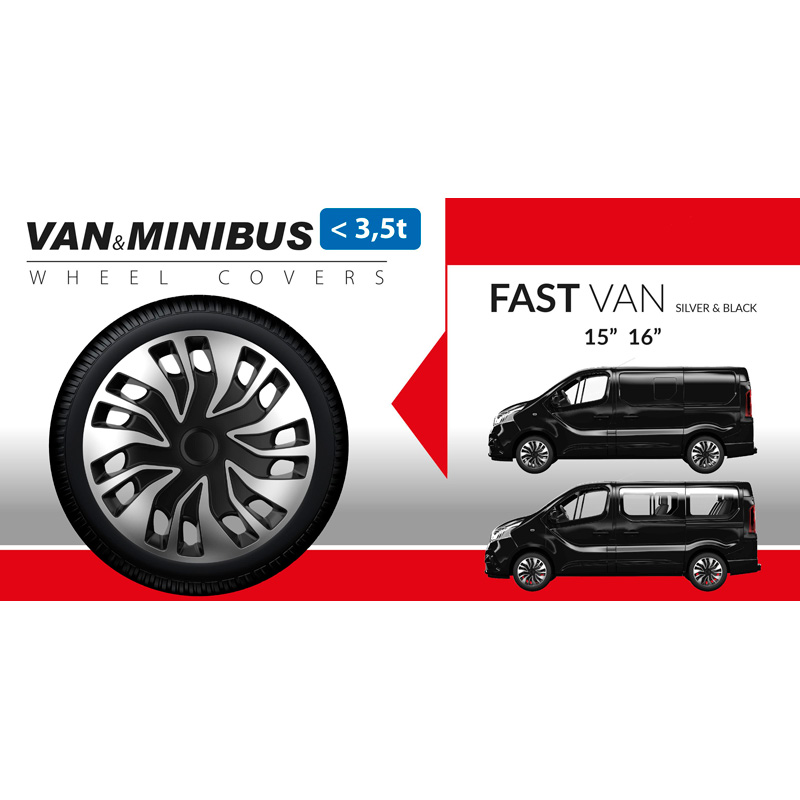 4-Delige Wieldoppenset Fast-VAN 16-inch zilver/zwart (bol)