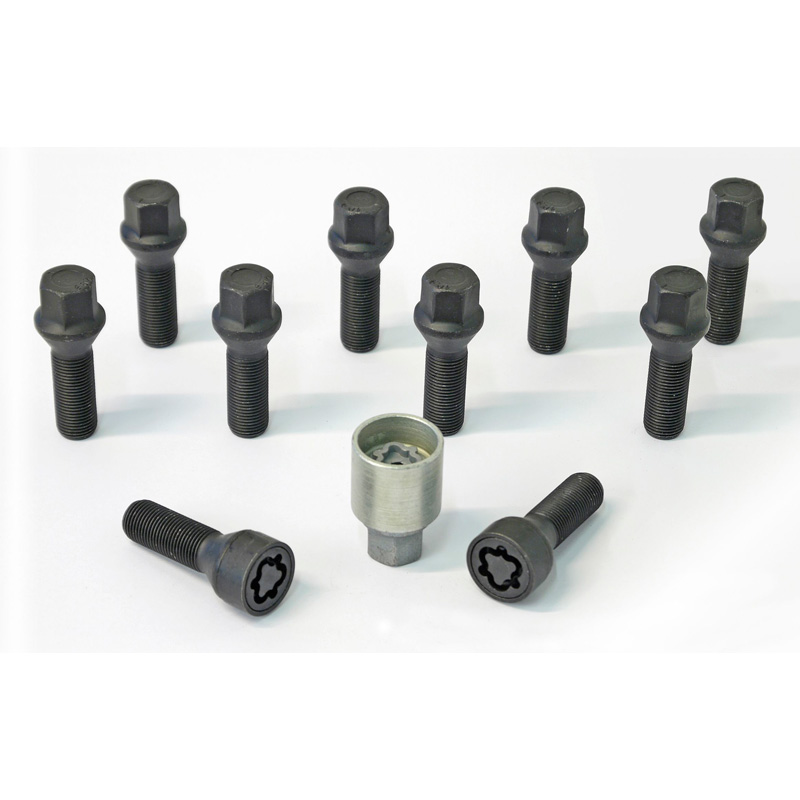 H&R Wheel bolt Set Taper-Head M14x1.25 - Length 31mm - Black - 10 pcs. - incl. wheel-locks