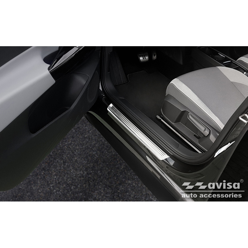 Inox door sill protectors  Volkswagen ID.3 2020-2023 & FL 2023- / Cupra Born 2021- / MG 4 2022- / MG HS II 2024- - 'Lines' - 4-pieces