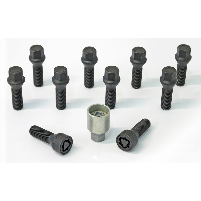 H&R Wheel bolt Set Taper-Head M14x1.50 - Length 45mm - Black - 10 pcs. - incl. wheel-locks