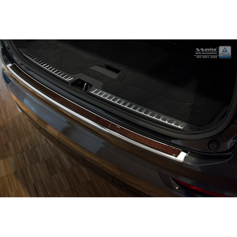 Stainless Steel Rear bumper protector 'Deluxe'  Volvo XC90 2015-2019 & all Facelift models Chrome/Red-Black Carbon