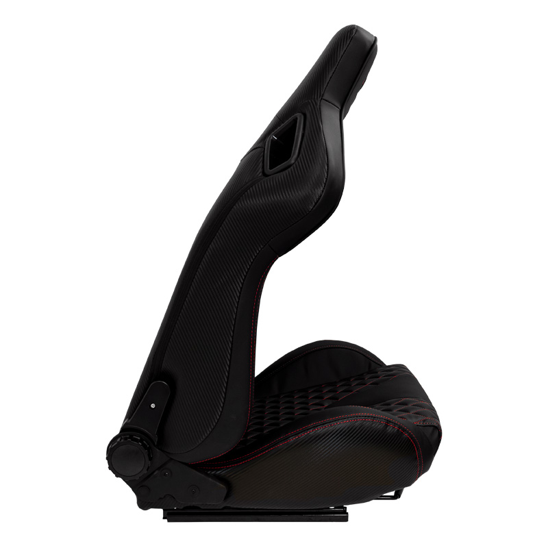 Sport seat 'AK' - Black Synthetic leather + Red stitching - Dual-side reclinable back-rest - incl. slides