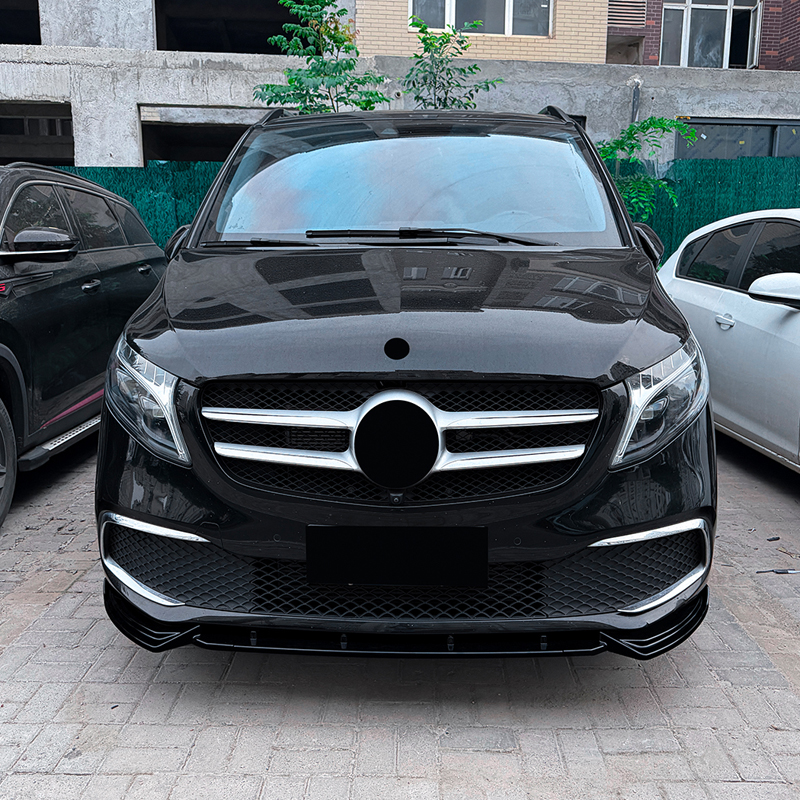 Front spoiler lip  Mercedes V-Class (W447) SE 2019-2023 (Glossy Black ABS)