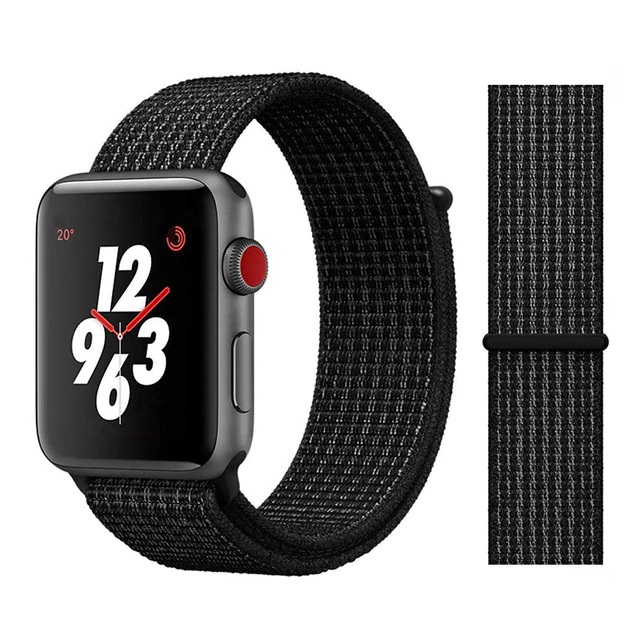 Apple watch nylon loop sport band - Zwart Melange