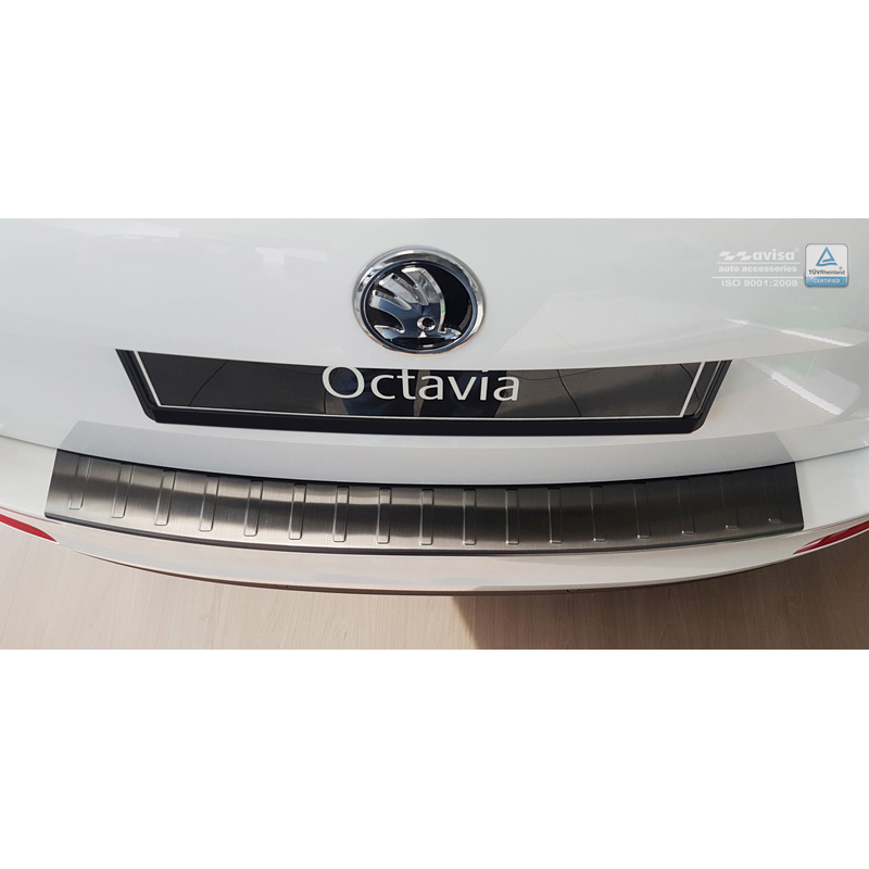 Black Stainless Steel Rear bumper protector  Skoda Octavia III Kombi 2013-2016 'Ribs'