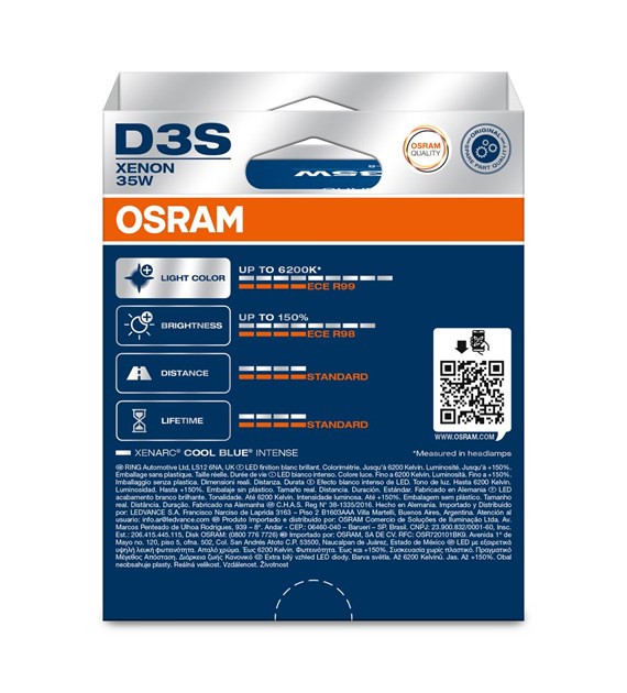Osram Xenarc Cool Blue Intense Xenon lampen - D3S - 12V/35W - set à 2 stuks (max. 6200K)