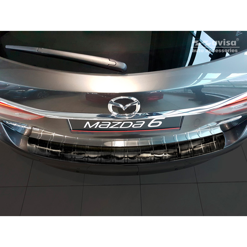 Zwart RVS Achterbumperprotector  Mazda 6 III (GJ) Combi 2012- 'Ribs' 'Long'