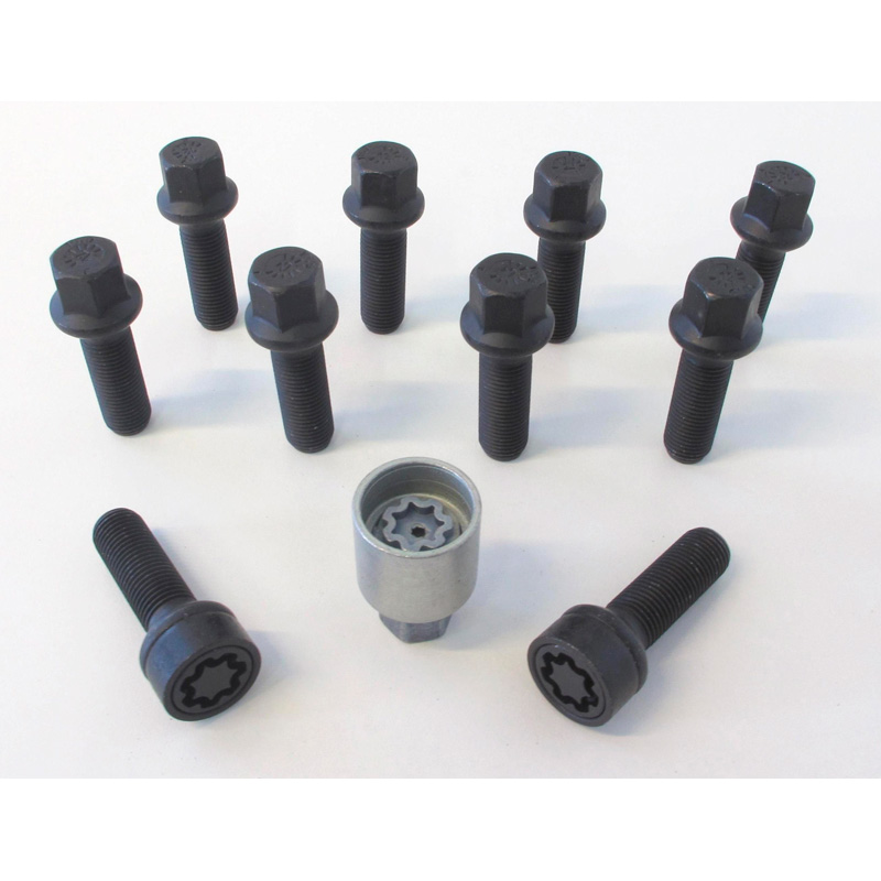 H&R Wheel bolt Set Round-Head R14 M14x1.50 - Length 63mm - Black - 10 pcs - incl. wheel-locks