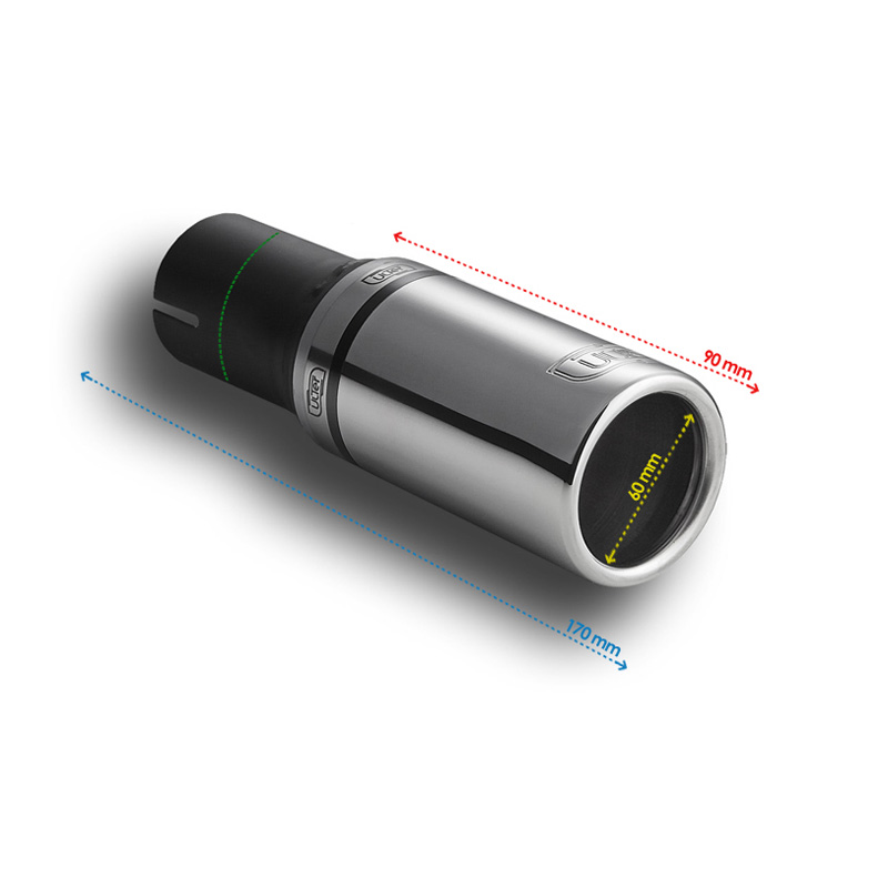 Ulter Sport Exhaust finisher - Round Ø60mm - Length 90mm - Installation ->50mm - Inox