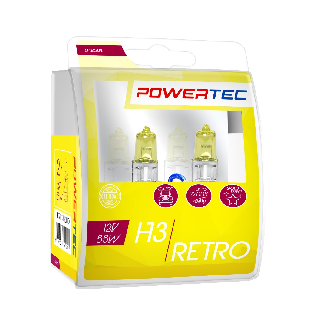 H3 lampen Geel 12V DUO 3200K Powertec Retro Yellow