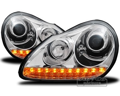 Koplampen Porsche Cayenne Xenon LED DRL Chroom
