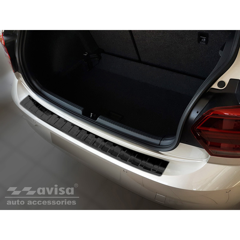 Black Stainless Steel Rear bumper protector  Volkswagen Polo VI 5-doors 2017-2021 & Facelift 2021- 'Ribs'
